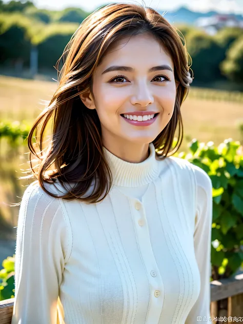 ((White Wine)),((  wine glasses)),(realistic, superrealistic:1.4), 16K HDR,  high image quality,((White Wine)),((  wine glasses)),turtleneck shirt,Age 33,36 years old,happy smile, short hair,  best smile、japanese actress, is so beautiful(  just like the re...