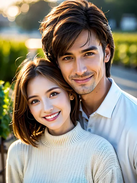 ((White Wine)),((  wine glasses)),(realistic, superrealistic:1.4), 16K HDR,  high image quality,((White Wine)),((  wine glasses)),turtleneck shirt,Age 33,29 years old,happy smile, short hair,  best smile、slim couple、Model Couple、(realistic,   intricate det...