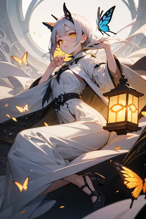  Lantern　yellow eyes　butterfly　 girl　Manipulate life　 white clothes