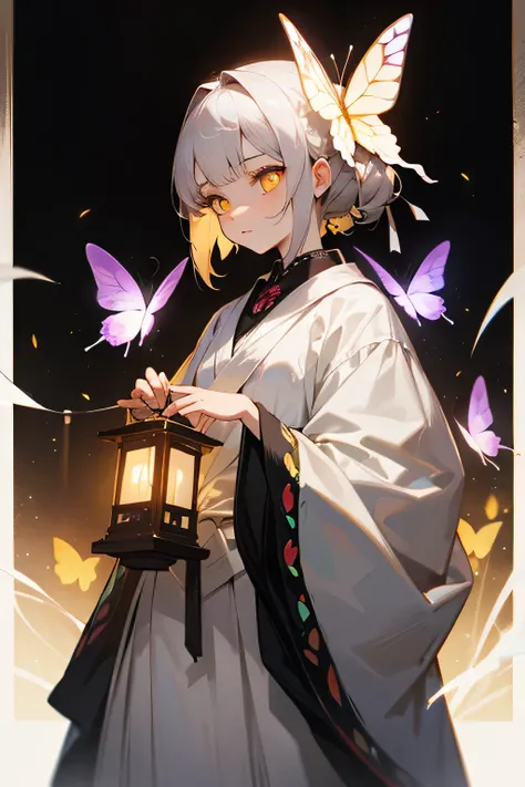  Lantern　yellow eyes　butterfly　 girl　Manipulate life　 white clothes