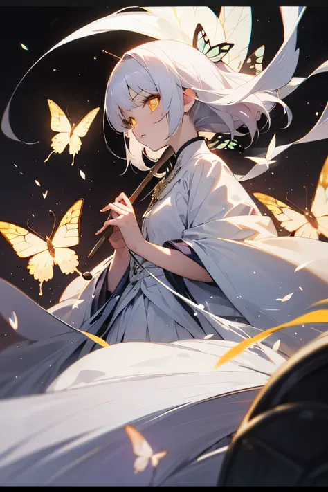  Lantern　yellow eyes　butterfly　 girl　Manipulate life　 white clothes