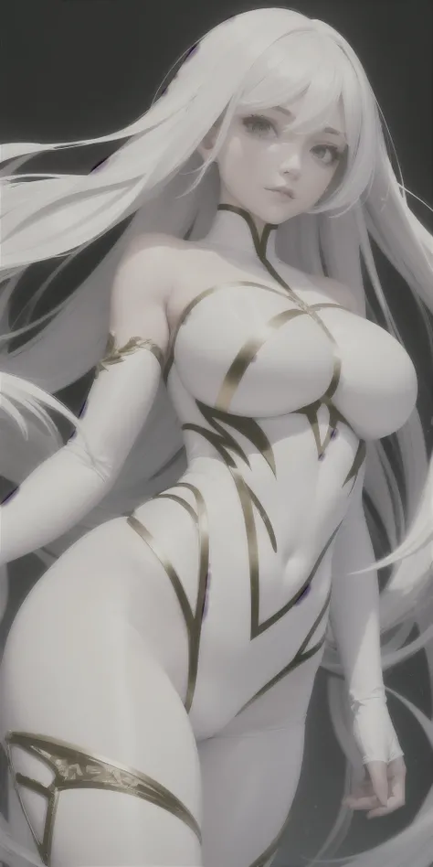  White Miko Dress, excellent work, White hair,  golden eyes,White suit, Look up, upper body,hair,White skin, side braid