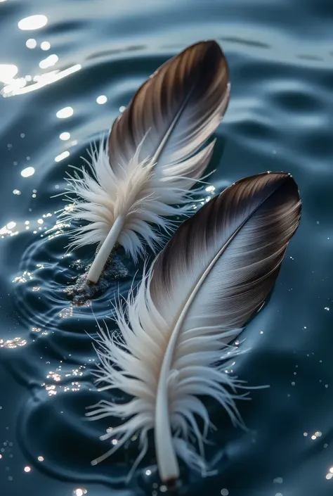 Feathers floating in water
