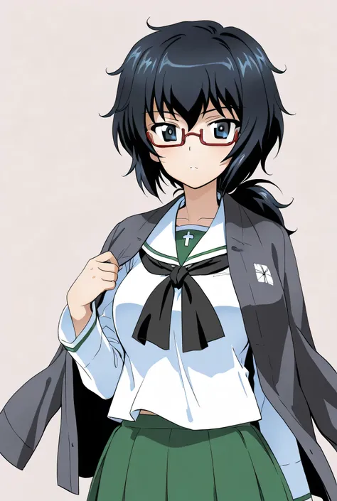 oryou \(girls und panzer\),ooarai school uniform,jacket on shoulders,1girl,solo,