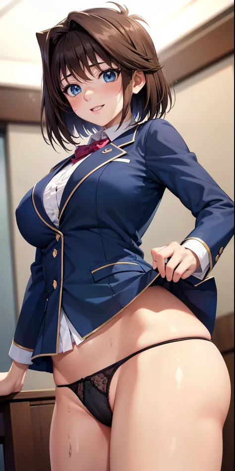        1 female, high definition,dementia,              ultra-realistic              ,8K, aamazaki, ( capillary antenna      :1.2), blue eyes, blue,        pink jacket, blazer,  Long Sleeve Leather, blue skirt ,        Skinny skirt       ,    mini fold,   ...