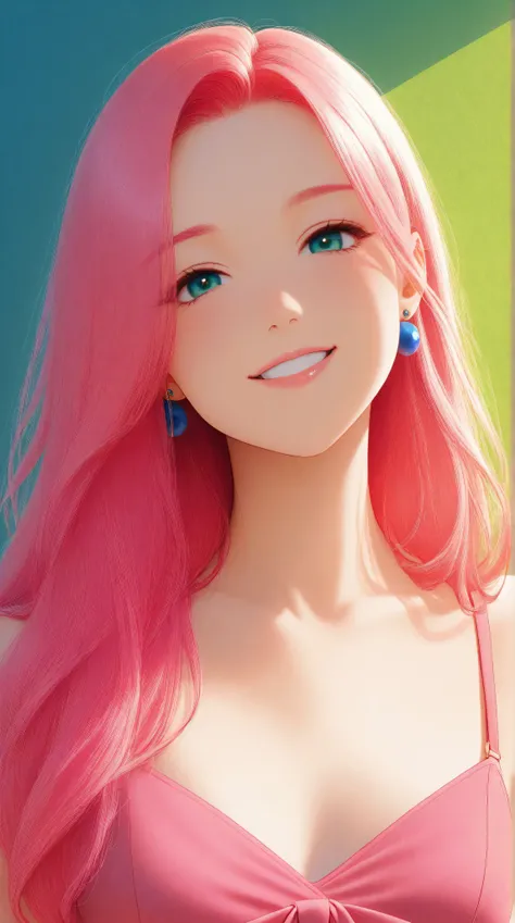 Kizi，Highly detailed, Amazing work，Vitreous luster,((clean backdrop))，In pink，(((blue colors)))，green color，red colour，Best quality at best，clean backdrop。