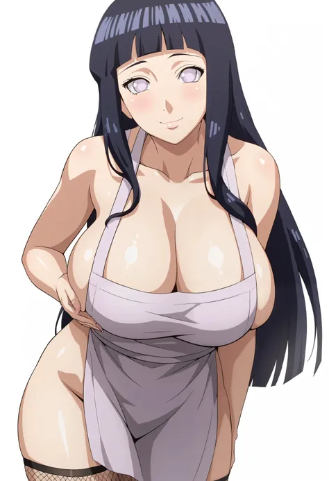 score_9, 1girl,solo, facing viewer, large breasts, (hinata, hyuuga hinata, purple eyes, blunt bangs, black hair) 1girl, solo, big breasts, perfect breasts, large breasts, round breasts, cute face, blushed smile, smile,, looking at viewer, cleavage, shiny s...