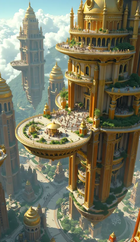 ancient city in the sky、ancient cityは入り組んでいる、Super huge city、A lot of bridges have been built、There are many bridges over the sky、Very prosperous and highly skilled、realistic texture、Highly detailed images、Greatest Masterpiece、32K、 ultra high def 、ultra hi...