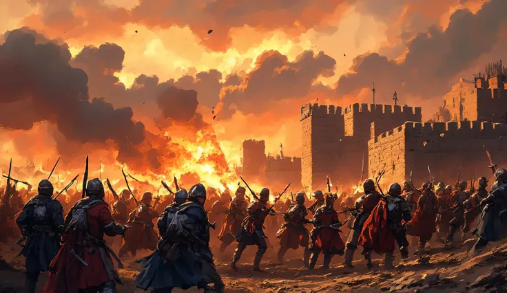16 Century, Ottoman vs Christian, Siege, City wall, War, Battle, Fire, Cannons shoot