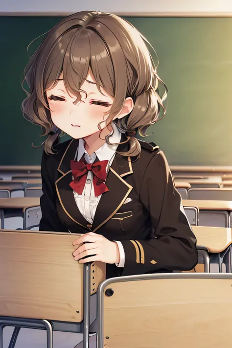 (high quality:1.5),((((Petite:2.5)))),,(dark brown color hair:1.5),(Short twin tail hair:1.8),(Wavy hair:1.8),,(verysmall breasts:1.5),(khaki color school blazer:1.2),(kissing:1.2),(close eyes:1.2),
,,(Classroom:1.5),