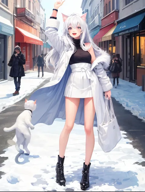 art by Cornflower,(master piece),(top-quality:1.2),(perfect anatomy),1 girl, (Cat ear:1.3),exquisitedetails,Vibrant colors, Soft tones, With warm and gentle lighting,(white fur coat:1.2),light blue muffler,beautiful detailed eyes,silver long hair,small br...