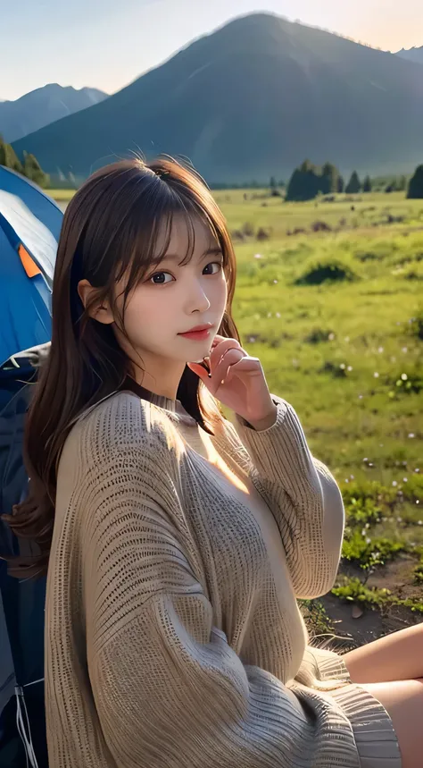 (Beautiful Girl:1.3)、top quality,8K images、 camping