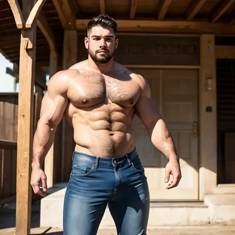 Age 25、Oriental、very very lots of chest hair、the arms are very hairy、 face facing the front、Standing alone facing me、I don't need the back side、Looking here、I have strength in my eyes、My eyes are double and big 、straight and thick nose、natural macho、Very h...