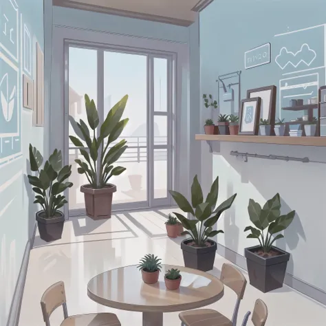 there is a plant in a pot on a table in a room, flat 2 d, 2d illustration, 2 d illustration, flat desert, muted flat surreal design, concept illustration, random background scene, flat 2 d design, in a shapes background, 2 d render, digital 2d illustration...