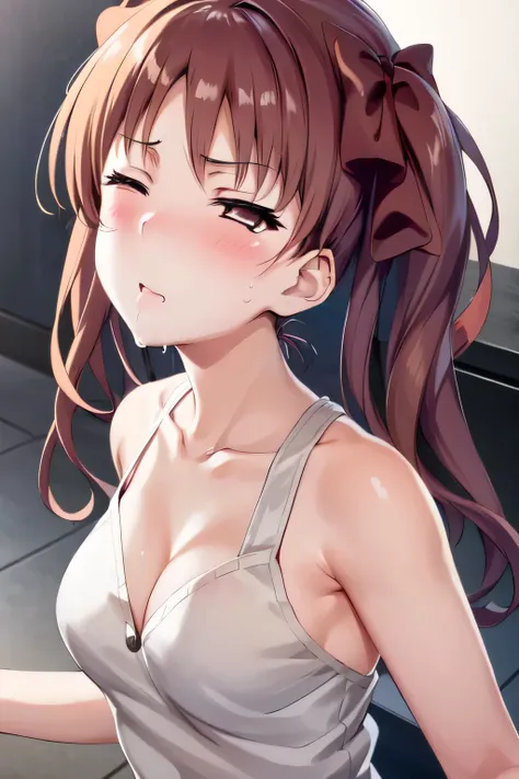 face shoot, close up face, pov, 1girl, Kuroko Shirai, love struck, kissing face, closed eyes, blush, pouting lip:1.3, many liquid around mouth, bedroom, twintails (extremely dlietailed CG, masterpiece, highres icon,absurdres,4K)