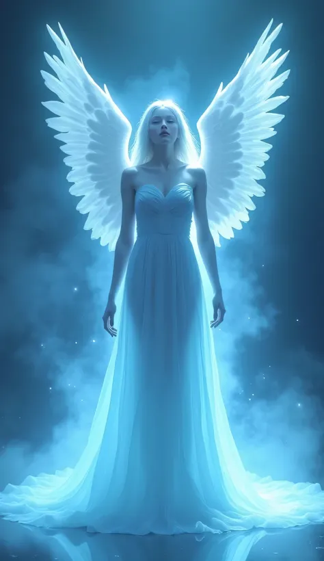 High Resolution, Solo, Simple background, angel,blue,Backlighting, Accurate, Best Quality, 