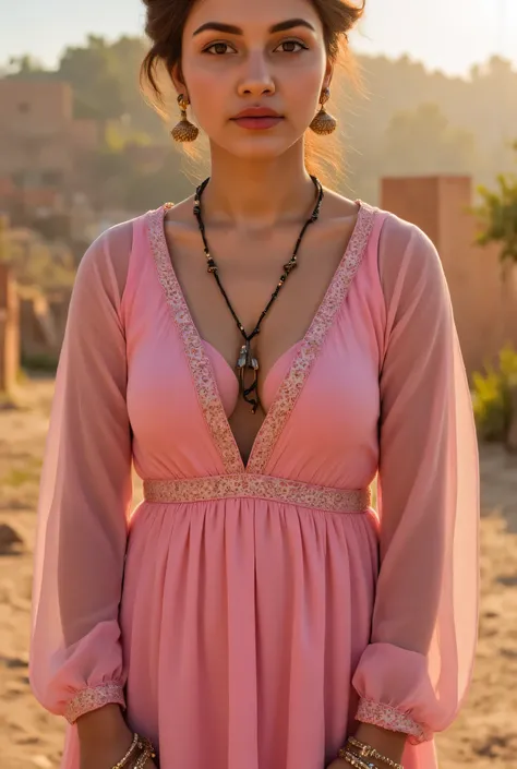 24 year girl in Indian village not modern village rural vibe wearing pink gujrati dress in hawa mahal jaipur 8k
