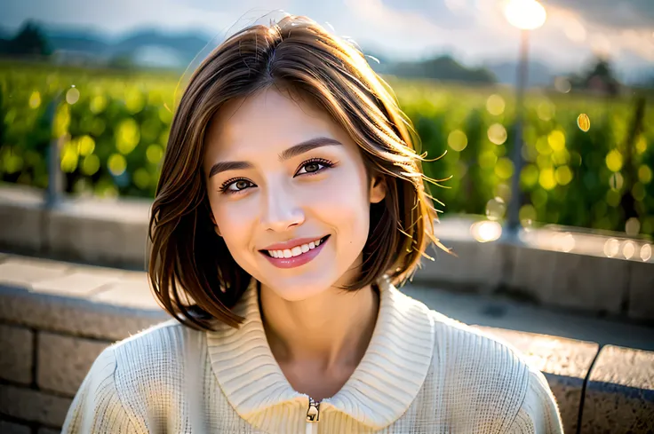 (( wine glassesを持っている)),((White Wine)),(( wine glasses)),(realistic, superrealistic:1.4), 16K HDR, high image quality,turtleneck shirt,Age 33,Age 35, Japanese Beauty,happy smile, short hair, best smile、slim couple、Model Couple、(realistic, intricate d...