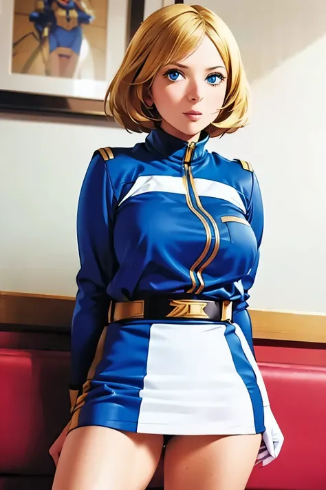 ((Highest quality)),miniskirt、 ((masterpiece)), ( exhaustive), 1 girl,  sexy,Michal Ratkie、Space Century Federation Force uniforms³、miniskirt、white panties