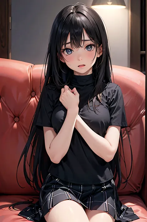  8k resolution,((Highest quality)),super high definition, Adult Female, alone,  sexy, (embarrassed expression), ( black eyes), beautiful symmetrical face, (black straight long hair),summer shirt,skirt,realistic:1.4,realistic:1.4,(masterpiece:1.2), Perfect ...