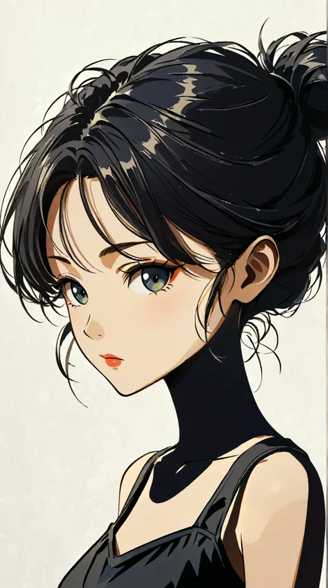 Create digital artwork in pop art style、drawing、draw with black ink on white paper、bunny girl, Street fashion、Surrounded by vintage rabbit motifs、black and white brush strokes、Emotions must be dynamic、Upper body、~ ~ side、drawing、shape、white and black ink、t...