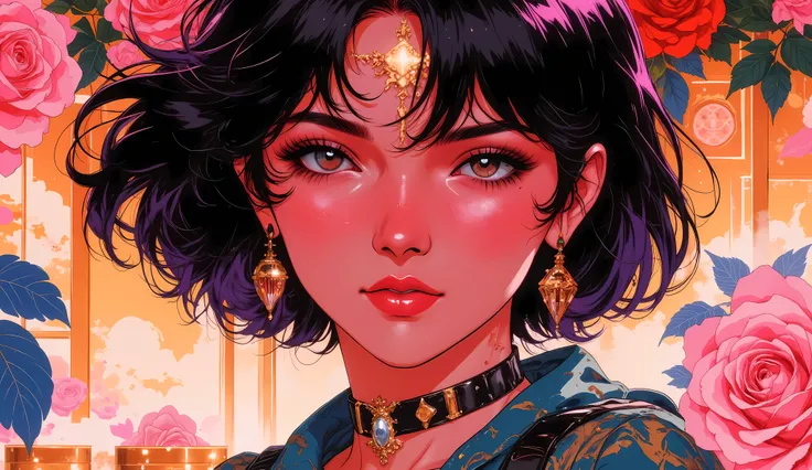 high quality, 8K ultra HD, Una hermosa MUJER DE NOCHE double exposure que combina una silueta de mujer con una diamantes, la rosa should serve as a backdrop, with its details incorporated into the woman , sharp lines, The background iS fuego, sharp foc...