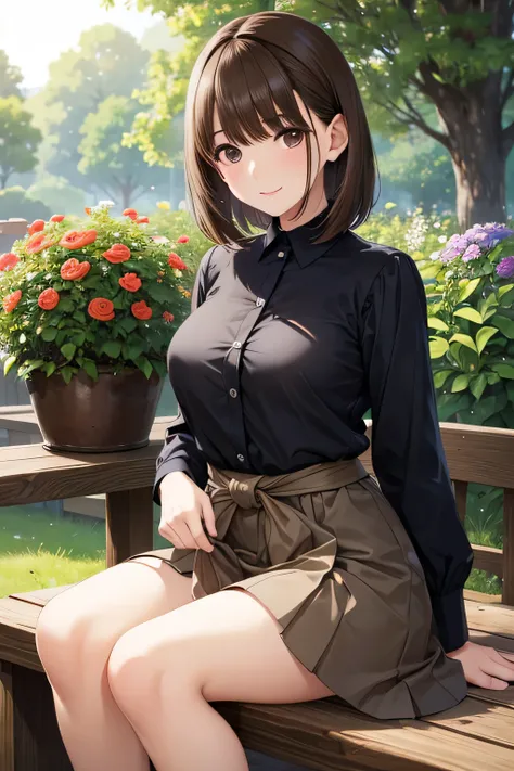 my grandmother、Shiny brown hair, Short Hair, (Beautiful brown eyes、Sparkling eyes, Fine grain)、smile、Ultra-detailed eyes、Highly detailed face, Highly detailed eyes,



masterpiece, Best Quality, High resolution,  shOrt hair, Black Shirt, skinny, brOwn skir...