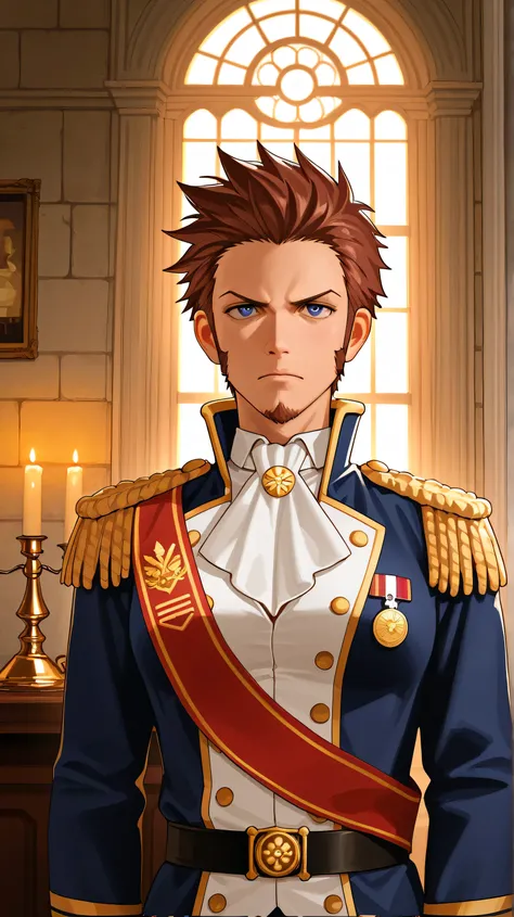 "A young Napoleon Bonaparte as a cadet in military school, studying maps and strategy books, surrounded by old French architecture, warm lighting, realistic style, focused expression."