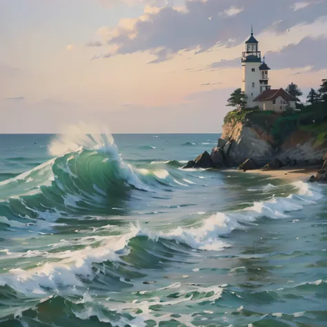 painting of a painting of a wave crashing on a rocky beach, by Wu Zhen, seascape, by Hong Ren, by Ju Lian, by Wu Li, by Shen Shichong, by Wojciech Kossak, by Min Zhen, crashing waves, by Ma Wan, realism art, extremly detailed oil painting, an oil painting....