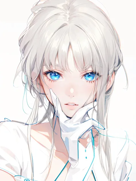 a drawing of a woman with long hair and a white shirt, anime sketch, anime style portrait, portrait of anime woman, artgerm portrait, girl sketch, detailed portrait of anime girl, drawn in the style of artgerm, concept portrait, semirealistic anime style, ...