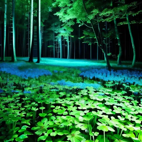 there are many green flowers that are glowing in the dark, bioluminescent plants, luminescent plants, glowing plants, glowing flowers, glowing hue of teal, bioluminescent forest floor, bioluminescent mushrooms, twirling glowing sea plants, luminous flowers...