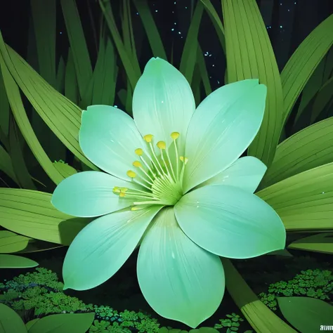 there are many green flowers that are glowing in the dark, bioluminescent plants, luminescent plants, glowing plants, glowing flowers, glowing hue of teal, bioluminescent forest floor, bioluminescent mushrooms, twirling glowing sea plants, luminous flowers...