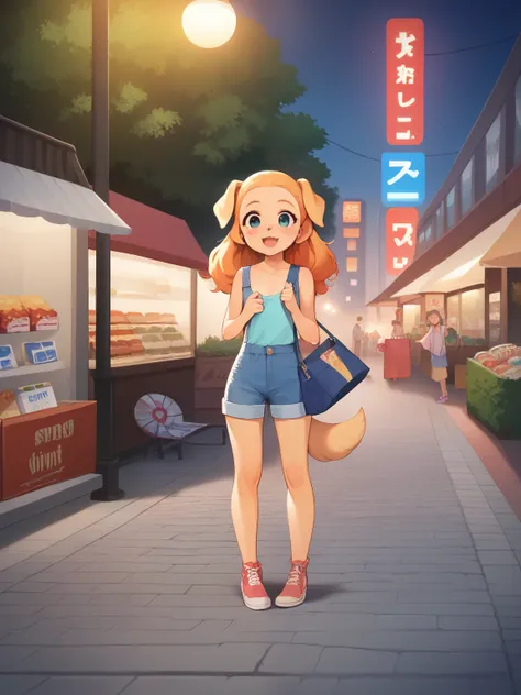  score_9,  score_8_up,  score_7_up,  source_comics，masterpiece:1.2,Highest quality,girls strolling with their golden retriever，５age， small，flat chest， very short， Body，shopping street in the evening，purchase，Dusk covers the landscape,cute girl，Cute dog,All...