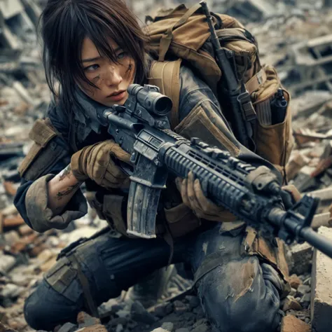 
  
Realistic Expression as Pictured、realistic representation of skin standing in the rubble、Documentary photo 、Apocalypse、Actual item、Overwhelming depiction、 hold a blaster gun connected to a 、Dignity、Stand up to the rubble、beautiful Japanese woman with a...