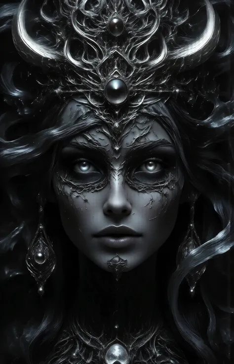 Norse goddess Hel,portrait,realistic eyes,face portrait,pov,16K, Realism, Masterpiece, looking at viewer,black and white photography with colored eyes,Masterpiece, High Resolution, Best Quality, Award Winning, Accurate, Detail, High Details, HD, High Quali...