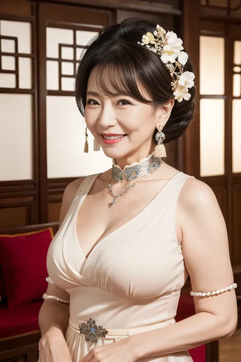 ７９ years old　Mom　MILF　Chinese Lady　large earring　Big choker　A bracelet　realisitic　Gorgeous Madame Beautiful Mature Woman　Smile　Gentle woman 　４K　High quality