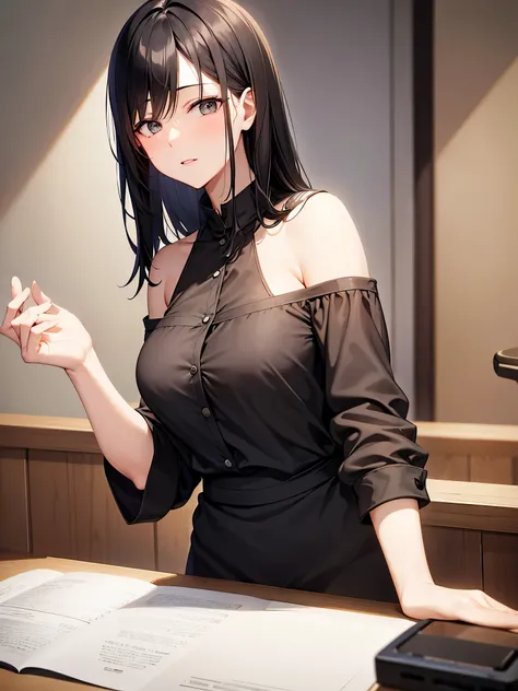 older sister　Cafe Background　　 cafe clerk　 black hair　medium hair　40 years old　 aunt　Night Cafe Mysterious　mature　 sexy