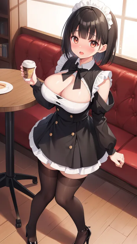  high quality、High image quality、detailed picture 、One Girl、Kirigaya Suguha、positive、Standing posture、Full body portrait、Black Hair、Medium haircut、blush、Absolute area、Black knee-high socks、Knee-length、stockings、Black Pantyhose、 maid clothes,  mini skirt、Ja...