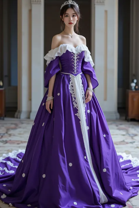 Royal Purple and White: A regal purple dress with crisp white accents, creating a striking contrast that exudes elegance.