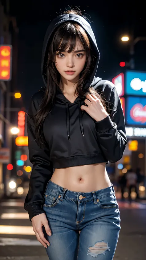 Cute 26 year old ,1 girl,slim face, slender body,8k,Super realistic image quality, dynamic shadows,Sparkling Eyes,Clear black eyes, movie theater lighting,Neon Dim Backstreets, night ,The Darkness of New York City, ((face close up:1.2)),((chuckle:1.4)),((b...