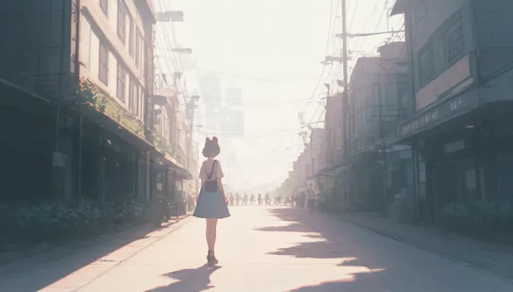 Illustrator, anime , sketch 、pastel, Fantastic、、panoramic view、Silhouette of a girl standing、 horizon 