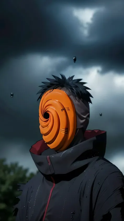 score_9,score_8_up,score_7_up,source_anime,rating_safe BREAK masterpiece,highres,best quality,high quality,dramatic angle,cinematic lighting,1boy,Tobi,orange mask,black hair,black robe,akatsuki robe,black robe with red cloud pattern on it,patterned,black g...