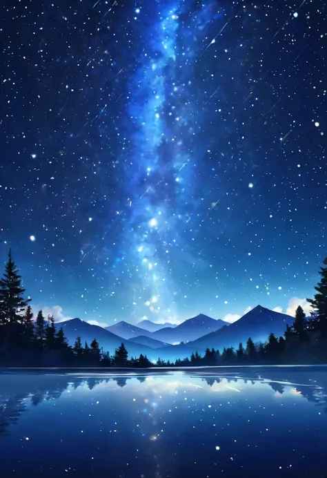 Blue sparkling starry sky landscape