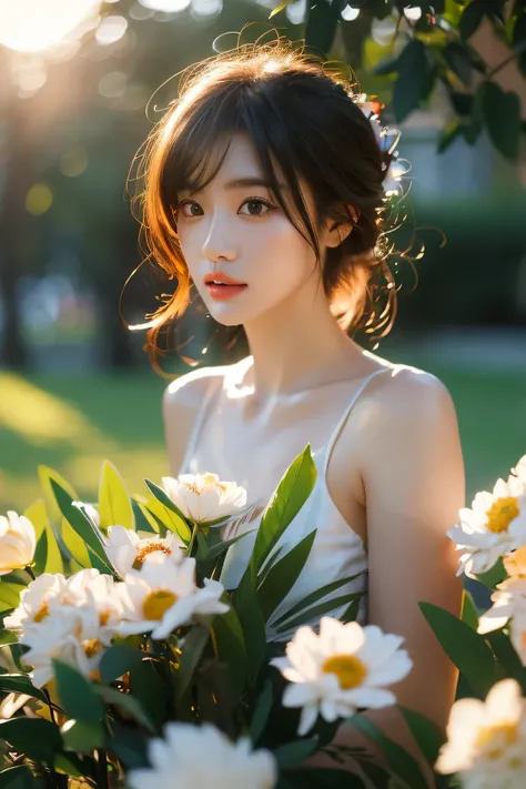 한국어,초상화,소녀,자연,울짜강,봄,들판,햇살,아름다운꽃,고품질Korean girl, portrait, natural, ulzzang, spring-themed, field, sunny, beautiful flowers, high quality 4K, HDR, studio lighting, ultra-fine painting, sharp focus, physically-based rendering, extreme detail, professional, v...