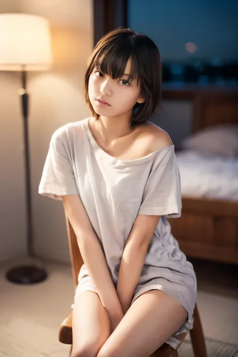 Highest quality, Focus on Your FACE, Soft light, (depth of field) ,super high definition, (photorealistic:1.4), RAW photo, (moody lighting,  night :1.2), bedroom, 
(Upper thigh:1.4)
1 Japanese girl, Alone, cute,  cute, (shy:1.1), (brown eyes), NATURAL FACE...