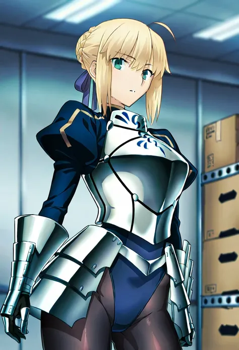 masterpiece、Highest quality、great quality、Hi-Res、very aesthetic、absurd、 latest、scenery、1woman、 artoria pendragon (fate)、 Saber (fate)、Alone、 Gold、 green eyes、braided ponytail、bangs、blue bow in hair、stupid hair、sidelorks hair、hairbun、single hairbun、braid、fr...