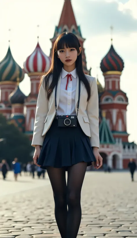ultra-realistic, photorealistic, dramatic scene, shadow, global-illumination, solo, (age Japanese famous idol girl), very beautiful fragile Japanese girl, very beautiful with very cute but boyish cool face, (very large breasts), slim waist, (wearing a gray...