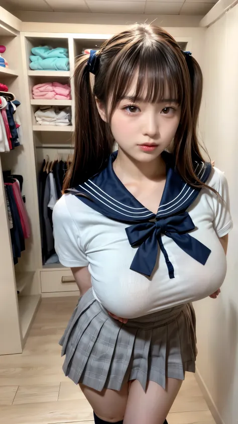 masterpiece,  Top Quality ,  illustration,  非常にexhaustiveな ,  exhaustive,  Hi-Res, 8k, wallpaper,   perfect dynamic configuration,( exhaustiveで高品質,  realistic depiction of eyes kissed in a changing room:1.3),  standing,(curved),( sailor collar uniform :1.5...