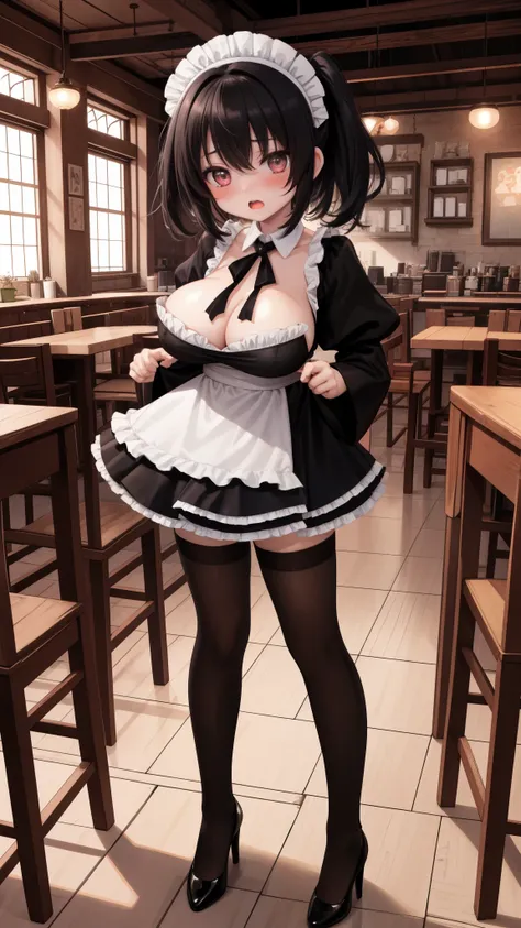  high quality、High image quality、detailed picture 、One Girl、Kirigaya Suguha、positive、Standing posture、Full body portrait、Black Hair、Medium haircut、blush、Absolute area、Black knee-high socks、Knee-length、stockings、Black Pantyhose、 maid clothes,  mini skirt、Ja...