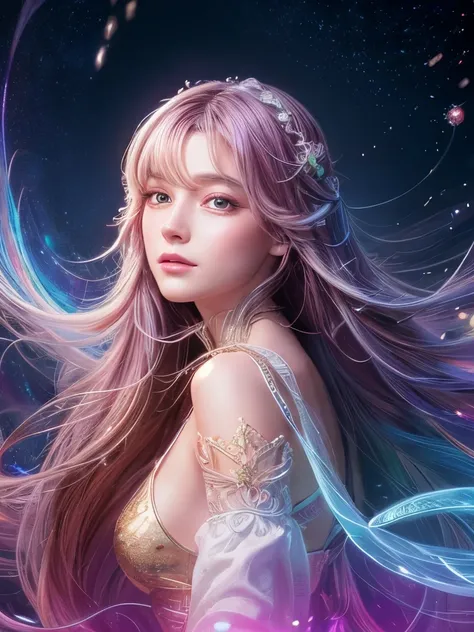  Portrait of a woman with long hair, beautiful digital illustrations,  Stunning Digital Illustrations , Stunning Digital Art,  beautiful artwork illustrations ,  beautiful digital art standing under a star work,  beautiful digital art standing under a star...